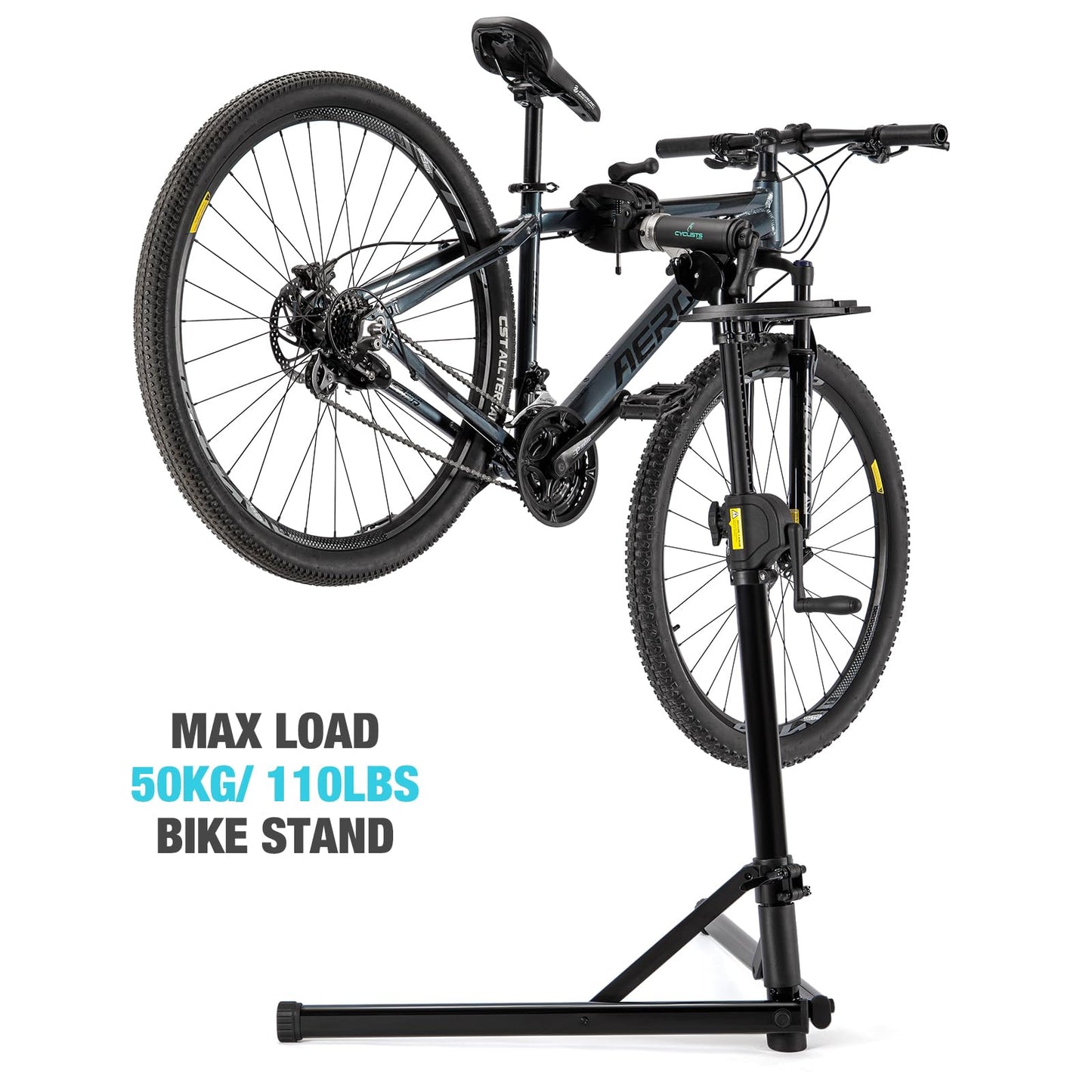 cyclists Bike Repair Stand (Max 110lbs) - eBike Stand for Workstand Maintenance - E Bike Repair Stand Bicycle Shop Home Mechanics, Hand-Cranked Lifting (Mechanical Lift)