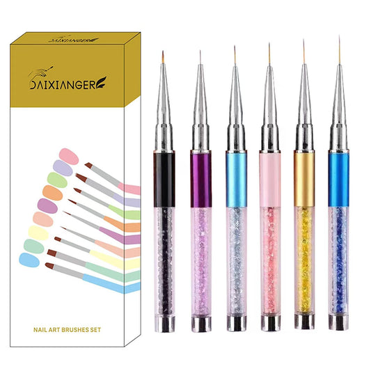 6Pcs Crystal Handle Nail Liner Brush Set - Ultra-Fine Nail Art Detail Brushes for French Tips & Intricate Patterns, Colorful Handle Nail Painting Brushes for Gel Polish, Salon & DIY Manicure Tools