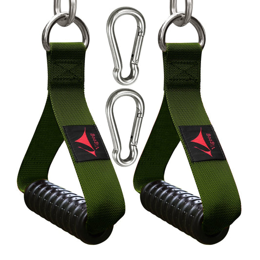Vigoog Heavy Duty Gym Exercise Handles Attachment for Cable Machine,Resistance Band,Pulley System Home Fitness Workout Equipment, with Elastic Rubber Grip and 2 Large Carabiners (Military Green)