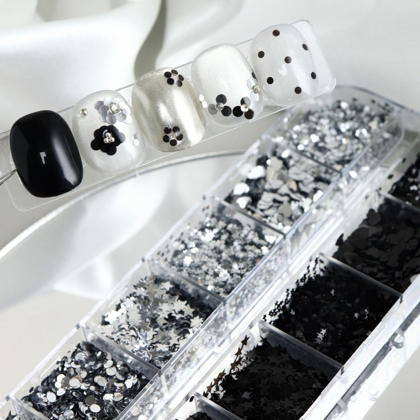 Silver Nail Glitter Black Nail Sequins Holographic Star Nail Flakes Shiny Glitter Flakes for Women Glirls Manicure Charms Decoration Supply Nails Art 1 Box