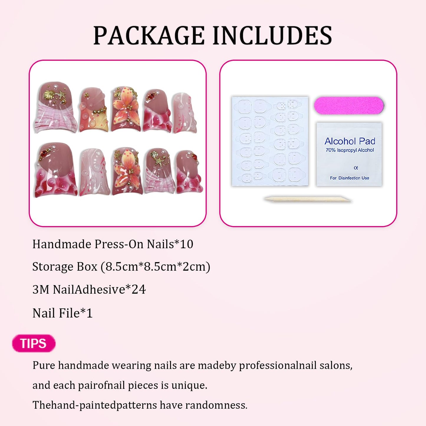 Handemade Press on Nails Thick and Muti-Layer Gel Acrylic Nail Short Duck Fake Nails Cute Gradient Flower False Nails with Designs Water Droplets Art Petal French Tip Stick on Nail for Women（M)