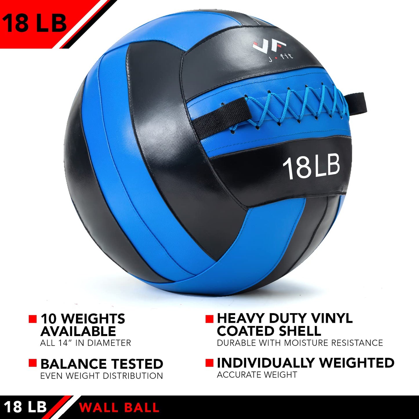 JFIT Wall Ball, 18 LB, Blue/Black