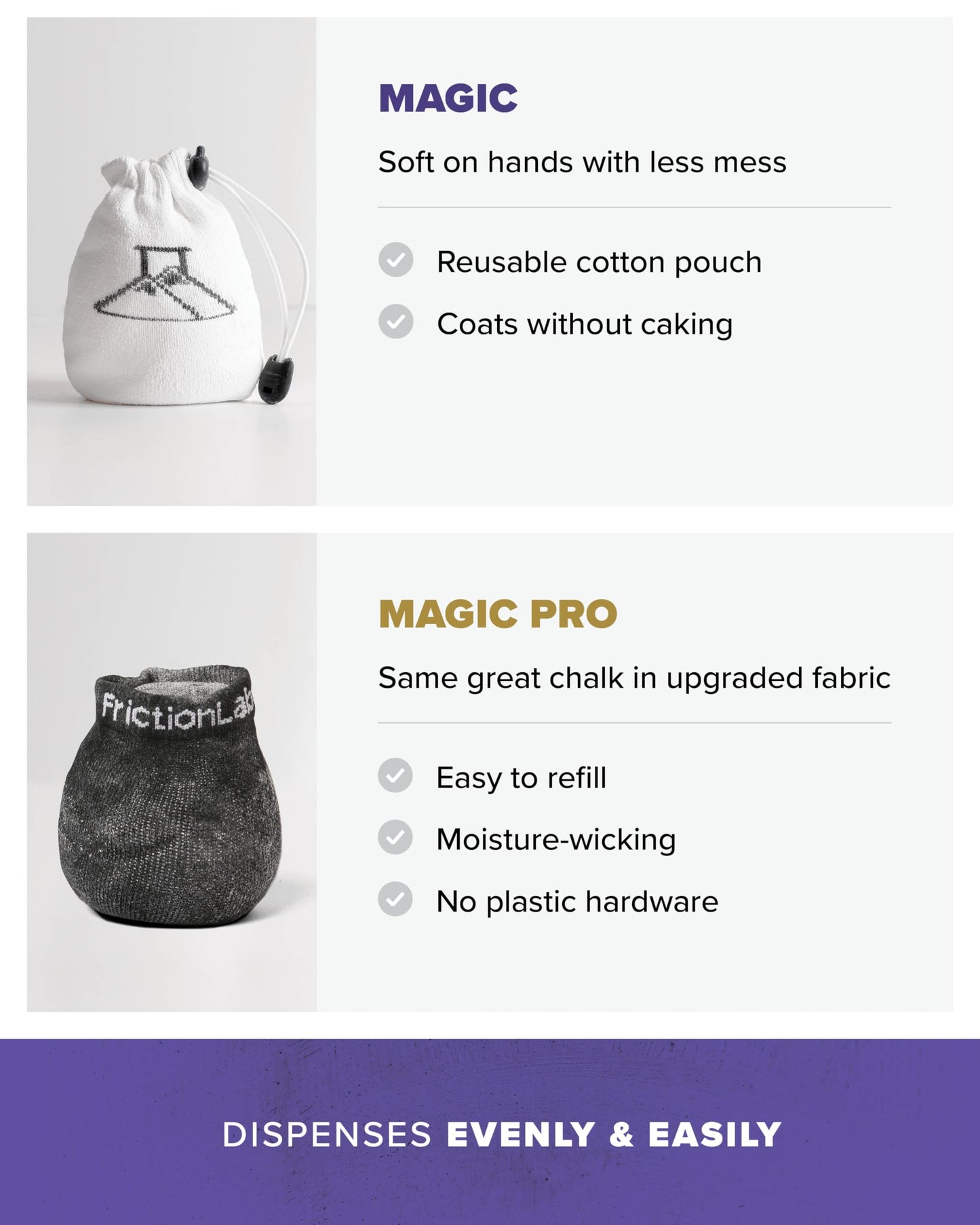 FrictionLabs Magic Chalk Ball, 2.2 oz - Premium Gym Chalk In Refillable Sock - Non Toxic - Great for Climbing, Gymnastics, Weightifting, Crossfit, Pool, Training