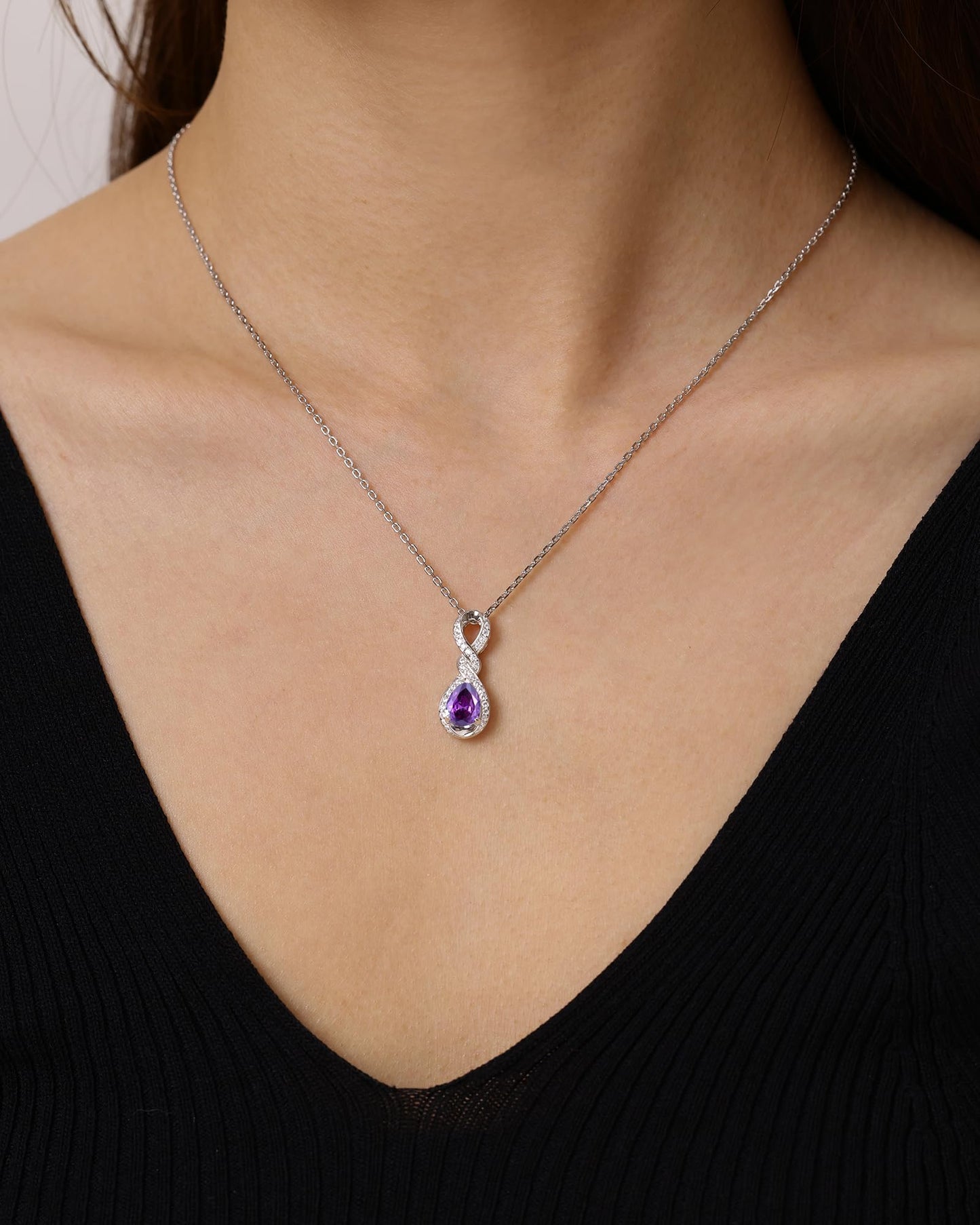 FANCIME Amethyst Necklace Feburary Birthstone Sterling Silver Dainty Infinity Knot Pendant Necklace Purple Gemstone Fine Jewelry Anniversary Birthday Graduation Mothers Day Gifts for Women Mom