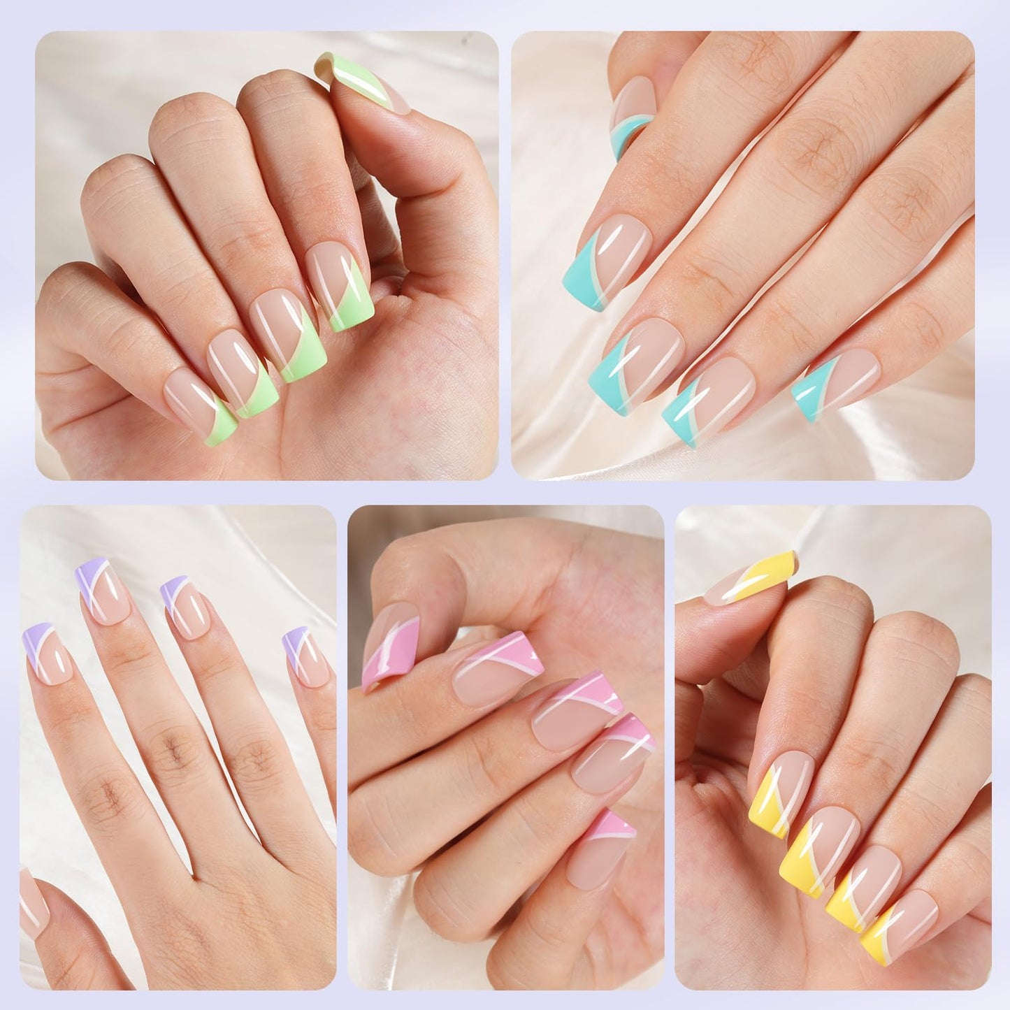 Plauva 450Pcs Short Press On Nails, French Tip Press On Nails Square, Soft Gel Stick On Nails Reusable Fake Nails for Women 15 Sizes