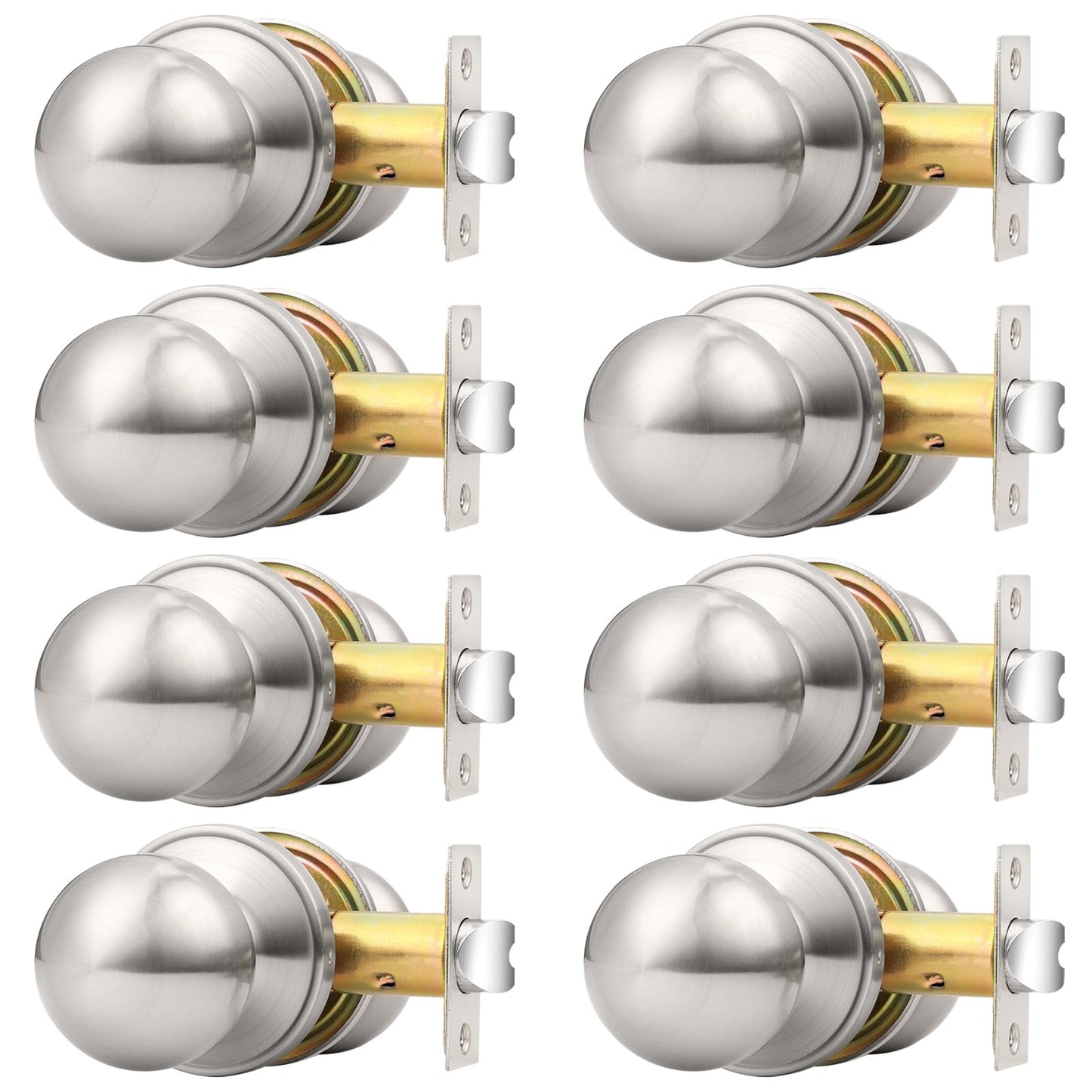 Probrico Brushed Nickel Passage Door Knob for Hallway Closet, Keyless Interior Door Knobs, Non-Locking Round Door Knob, 8 Pack
