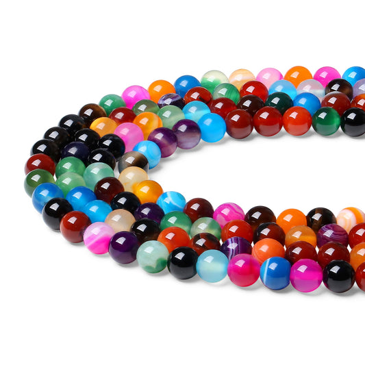 NUKAYAI Natural Stone Beads 100pcs 8mm Colorful Agate Round Stone Beading Loose DIY Smooth Beads for Bracelet Necklace Earrings Making