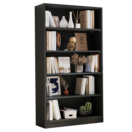 i-VTIES Bookcase Adjustable Storage Shelves,5-Tier Modern Wood Bookcase for Bedroom,60-Inch Bookshelf, Office, Living Room & Library(Black)