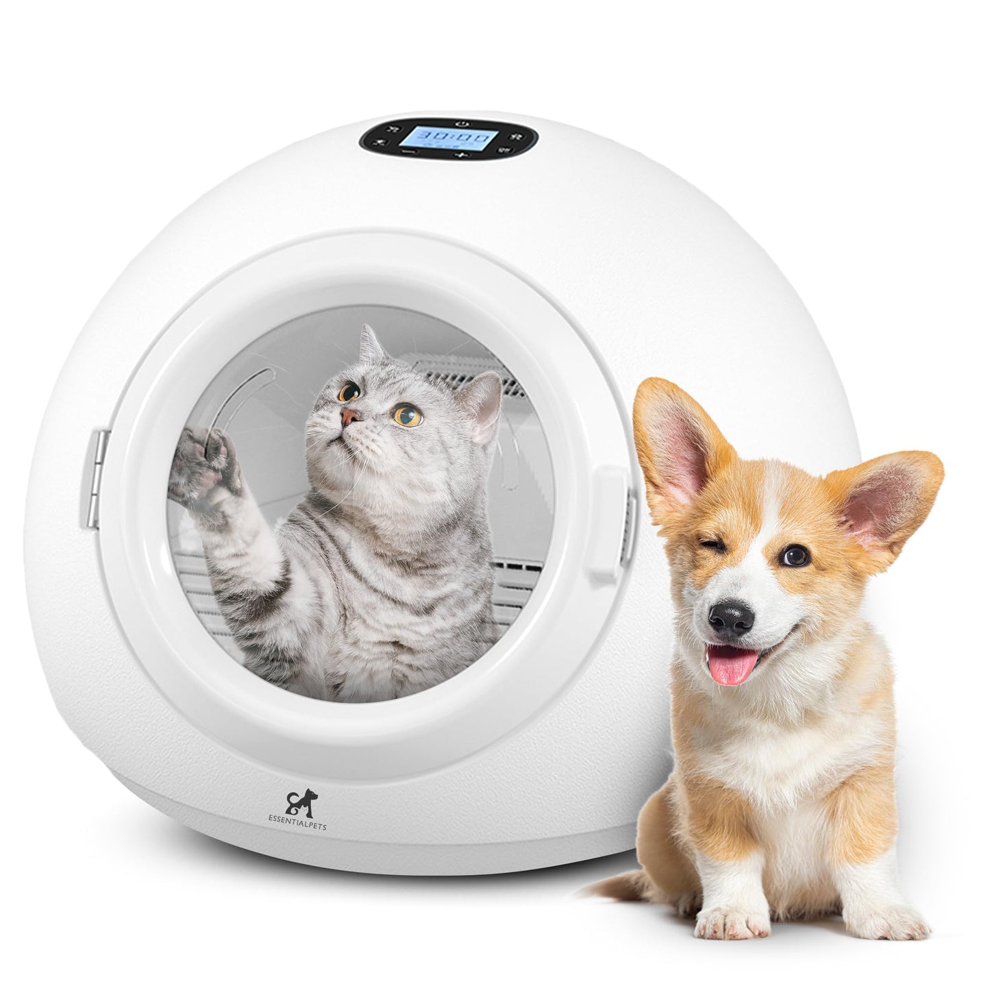 EssentialPets 55L Smart Pet Grooming Dryer Box - Quick, Low Noise, Self Dry, Portable & Fast Hair Drying for Dogs, Cats, and Small Pets |Dries Pet Clothes| Temperature and Timer Control, Spa Treatment