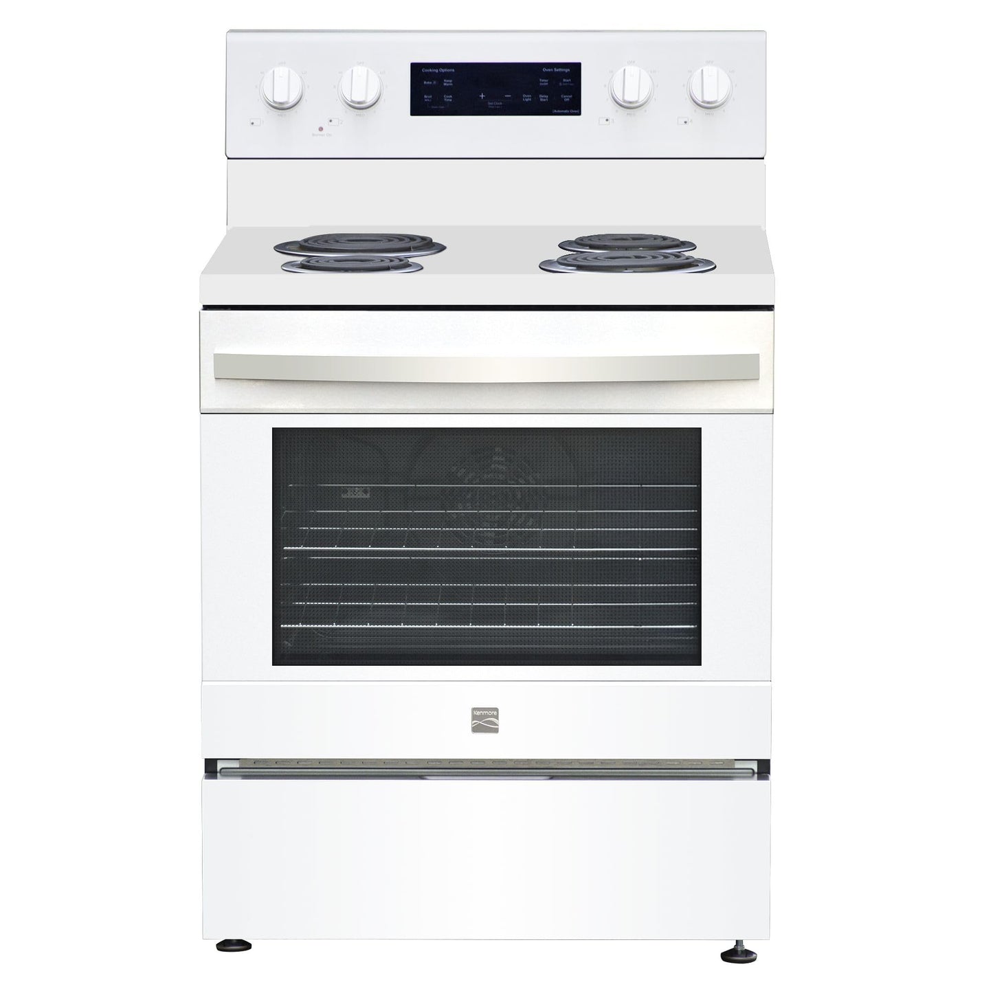 Kenmore 30” Electric Range with 5.0 cu. ft. Oven, Coil Cooktop, LED Touch Controls, Dual Oven Racks, Storage Drawer, Stainless Steel Electric Stove with 4 Coil Burners