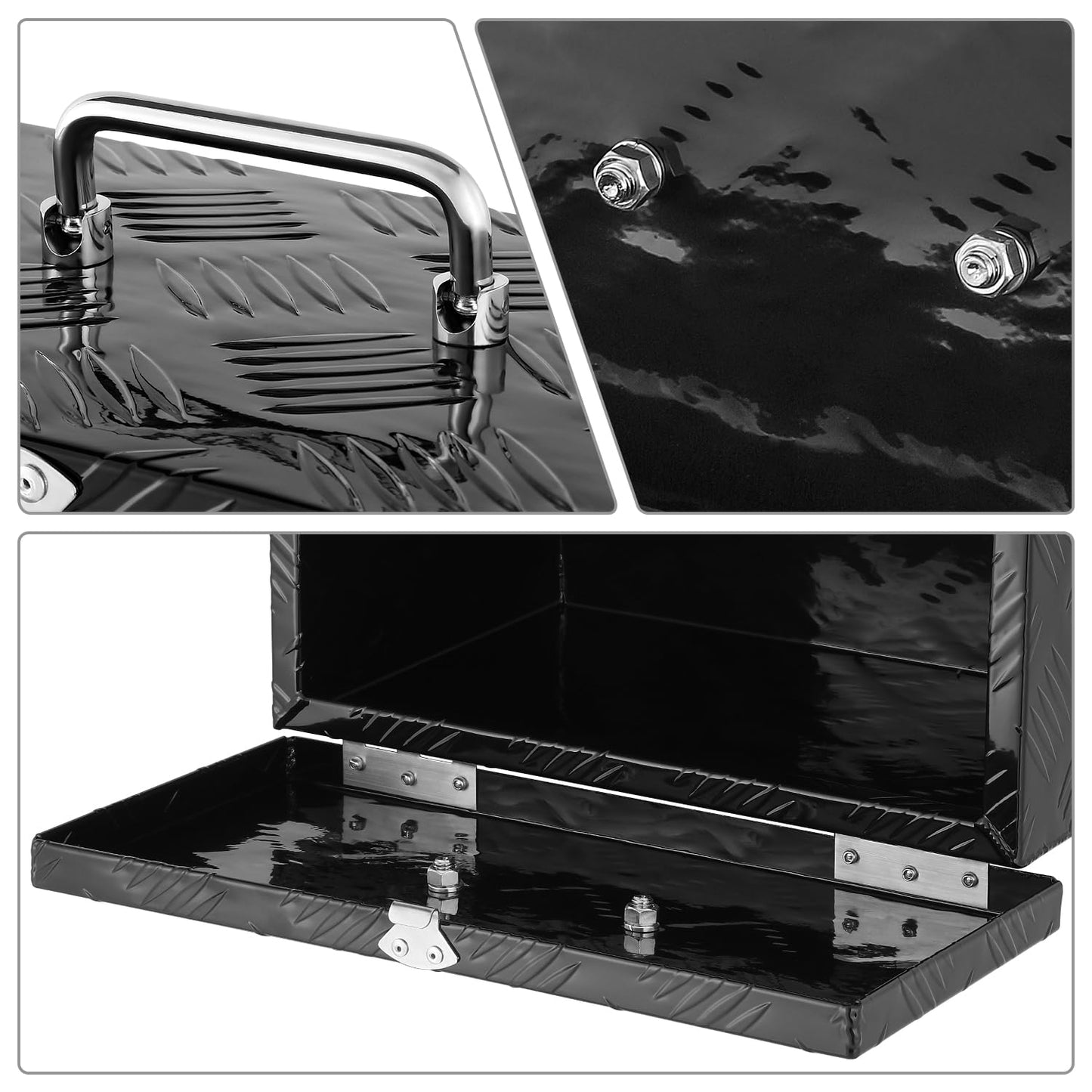 DNA MOTORING Truck Tool Box Lockable Storage Box, Aluminum Tool Box for Bed of Truck, w/Lock & Keys, 16" L X 7.5" W X 10" H Black, TBOX-T5-007-BK