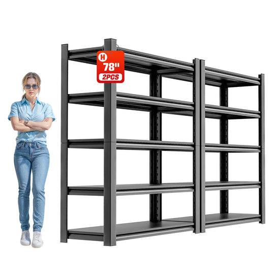 OLLRRACT Garage Shelving Heavy Duty, 5 Tier Metal Storage Shelf Unit for Industrial and Utility Use - Durable Metal Shelf Organizer, Garage Storage Shelf 18" D x48 W x78 H（2 Pieces）
