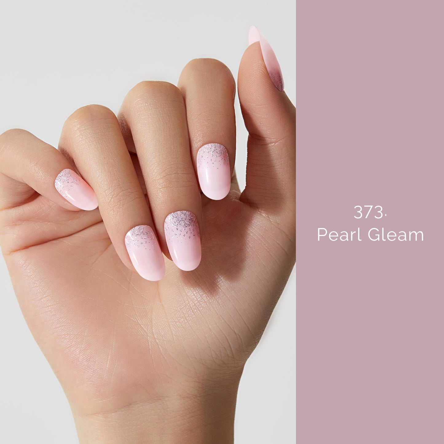 Semi Cured Gel Nail Strips - NAILOG 20 Pcs Pink Glitter Nail Stickers Extra Long Wraps with Glossy Gel Finishing for Spring Summer, Pearl Gleam