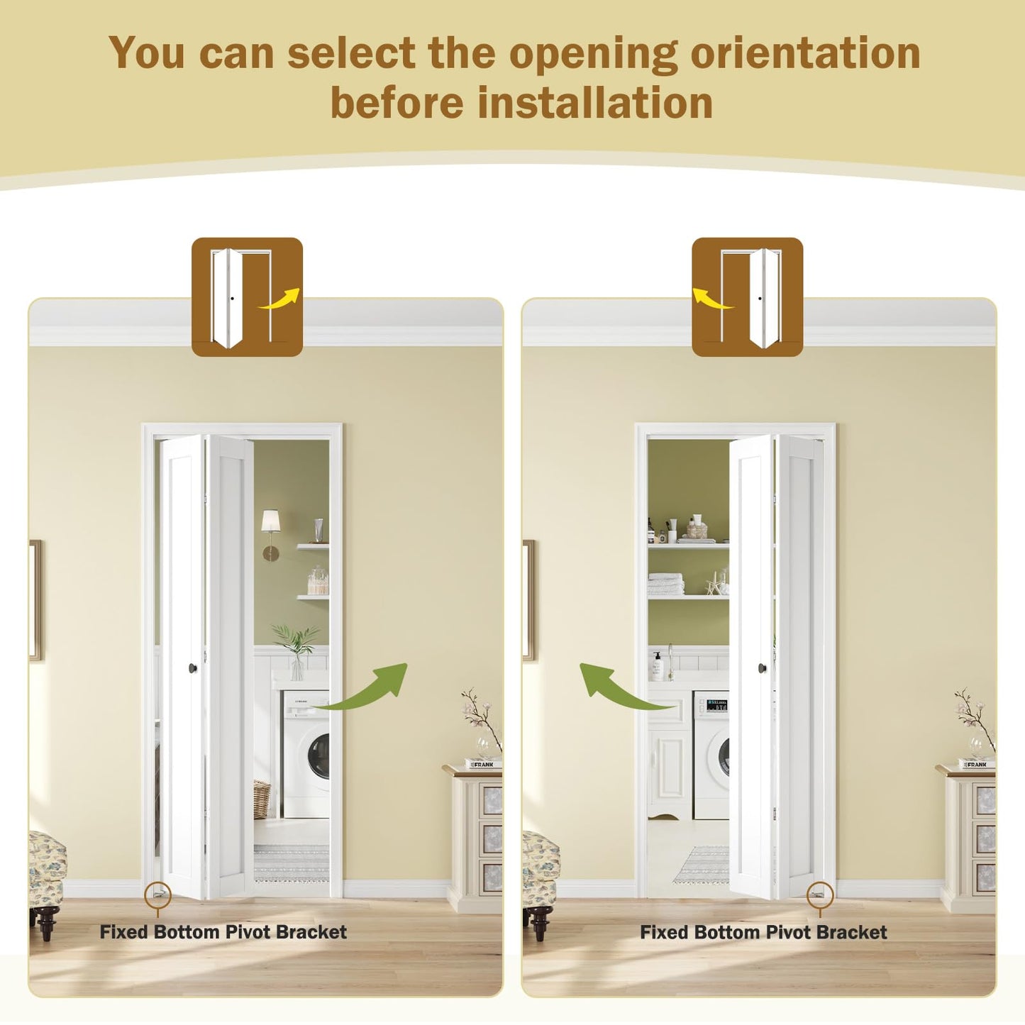 Roymelo Bifold Doors for 32"x 80" Opening,1-Panel Sliding Interior Closet Folding Barn Door Slab with Concealed Hardware Kit,MDF Wood Panel,White Water-Proof PVC Surface,Preassembled,Easy Installation