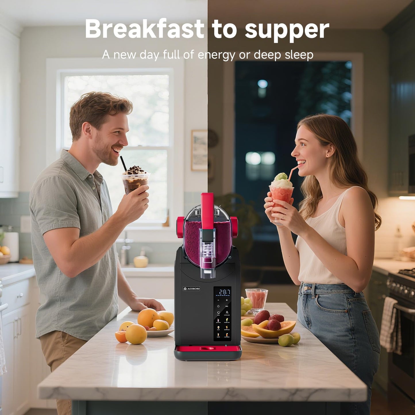 AAOBOSI Slushie Machine for Home, Frozen Drink Machine with Cookbook, Margarita Machine with 6 Presets Programs, No Ice Needed, Auto Cleaning, Slushy Maker for Frozen Margaritas, Cocktails, Frappés