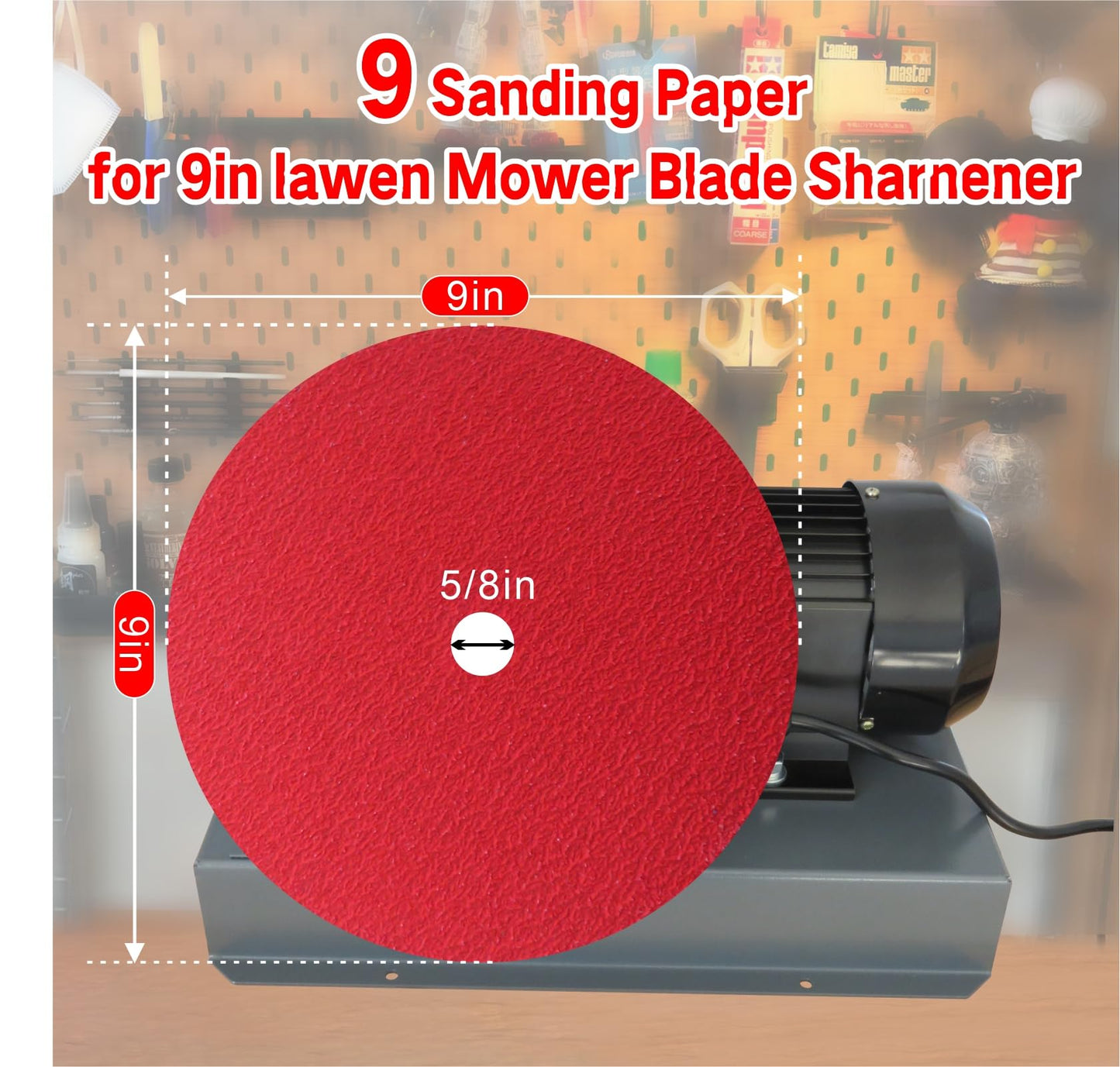Goldsand Lawn Mower Blade Sharpener, 1HP 750W Lawnmower Blade Grinder Professiona with 9-inch Red Ceramic Grinding Wheel, for High/Low Lift Blades, Gator Blades, Flat Blades