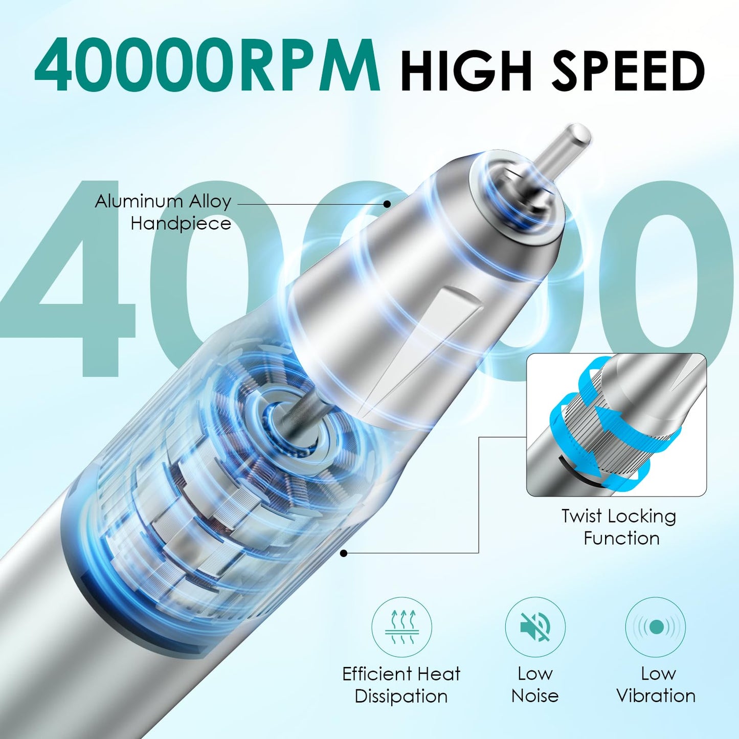 HOMEASY Electric Nail Drill, 40000RPM Professional E-Filer Rechargeable with 15 Drill Bits, Portable Nail File Electric Nail Filer for Acrylic Nails Gel Polishing Removing for Salon Home (Blue)