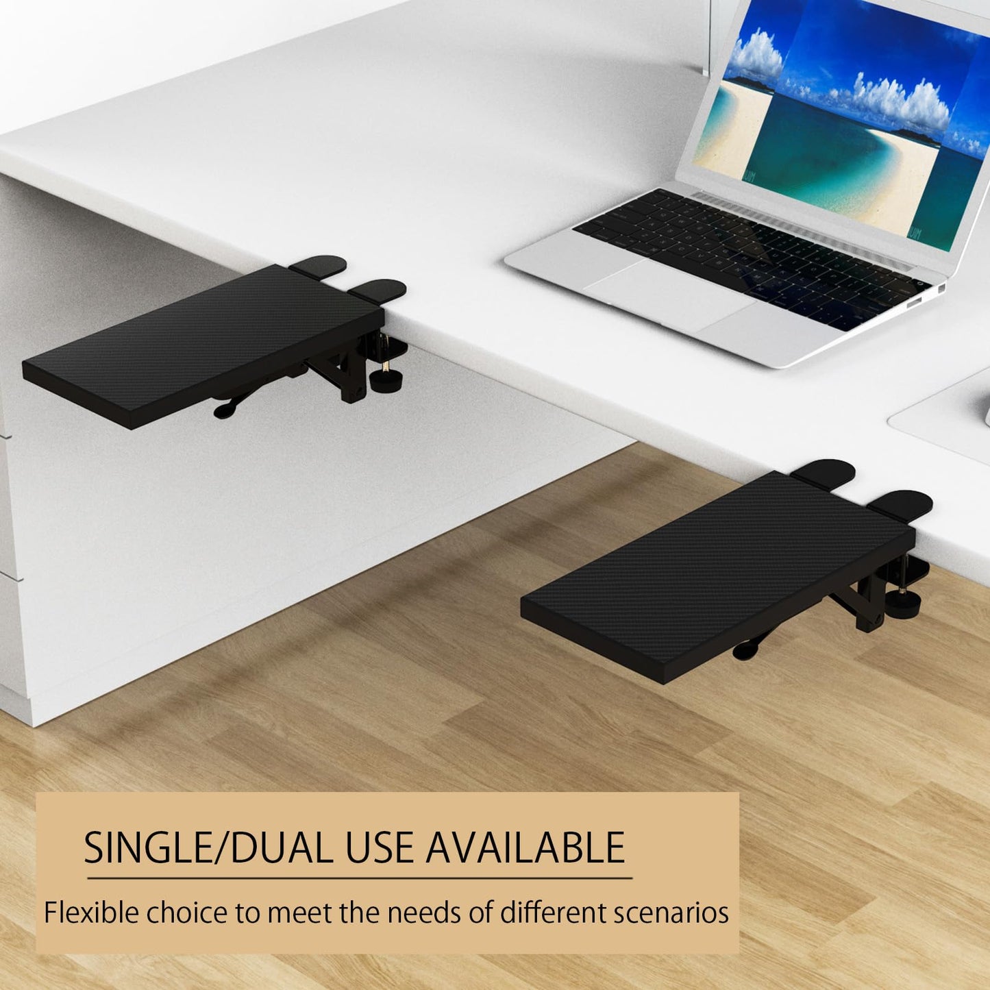 Sisyphy Ergonomics Desk Extender Tray, 11.8x5.9" Punch-Free Clamp on, Foldable Keyboard Drawer Tray, Table Mount Arm Wrist Rest Shelf, Computer Elbow Arm Support