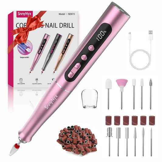 SnnyNyx Electric Nail Drill Professional, 35000RPM Cordless Acrylic Nail Kit for Nail Polish Remover, Nail Filer Electric Manicure and Pedicure kit (Rose Pink)