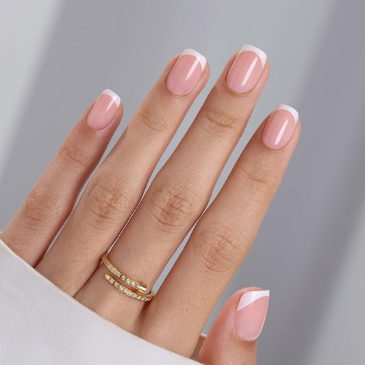 White French Tip Press on Nails - SHANGMENG Soft Gel Square Nails Short for Women Gift, Fit Perfectly & Natural Stick on Nails with Glue in 16 Sizes - 32 Reusable Fake Nails, White French