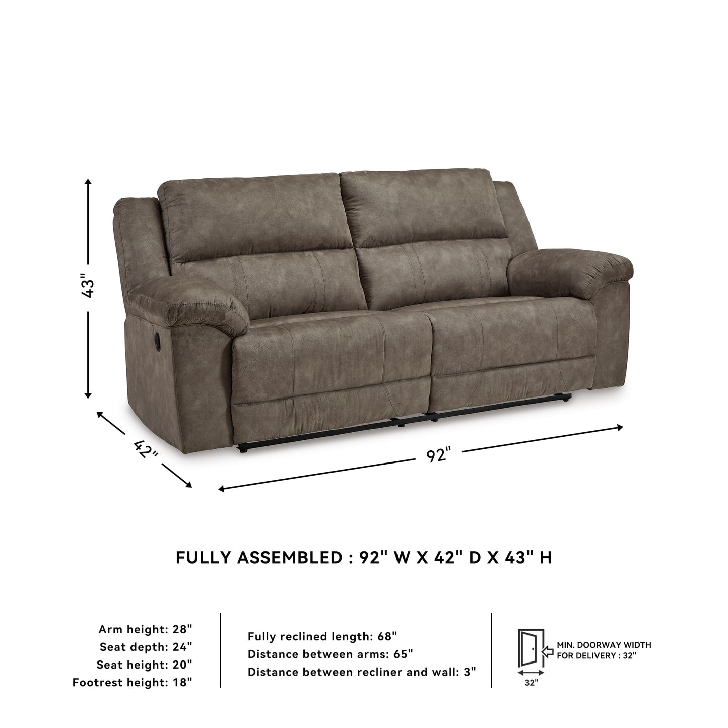 Signature Design by Ashley Laresview Contemporary Faux Leather Manual 2 Seat Reclining Sofa, Gray