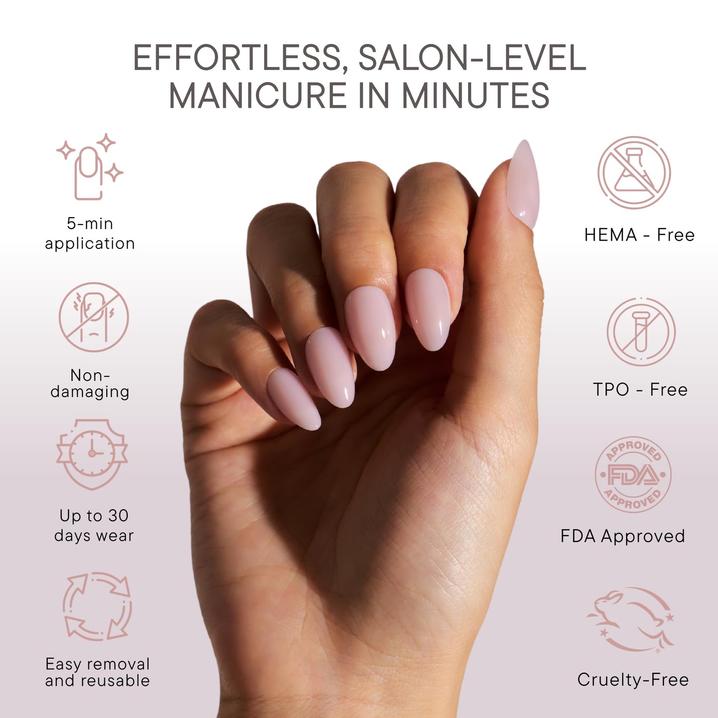 Celebritips Press On Nails - Salon U-ltimate™ | Bare Milk, Short Almond Nails, Reusable | 16 sizes - 32 Nails Kit with Glue and Sticky Tabs