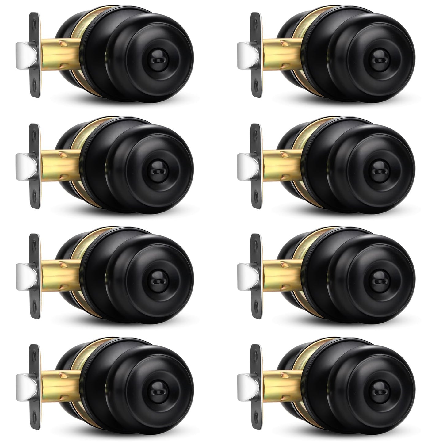 Sopoby Privacy Door Knob, 8 Pack Matte Black Round Keyless Doorknobs Interior/Exterior Lockset, Privacy Locking Door Knobs for Bedroom/Bathroom, Black Modern Design Door Hardware