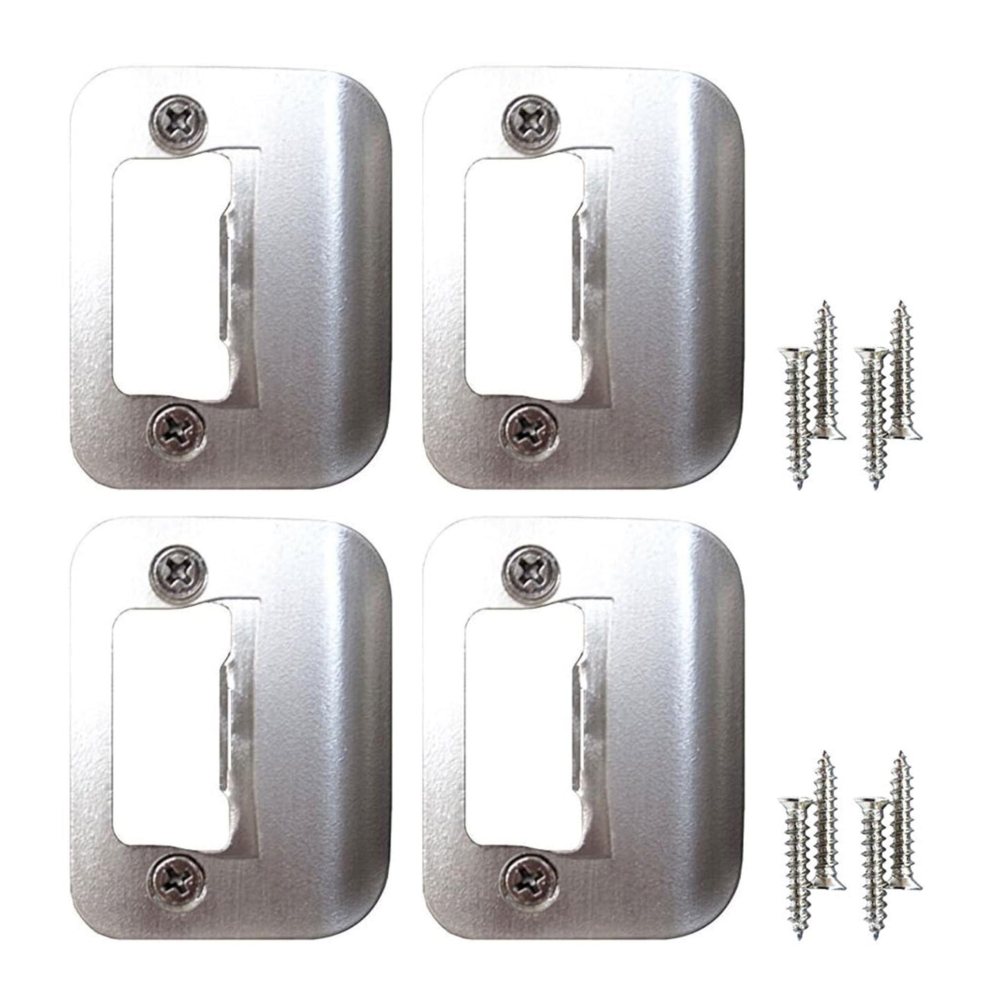 Gator Door Strike Plate with Screws, – 2-1/4" by 1-3/4" Universal Latch Restorer Alloy Steel Lock Hardware for Interior and Exterior Doors, Replacement Door Latch Plate | Satin Nickel 4-Pack