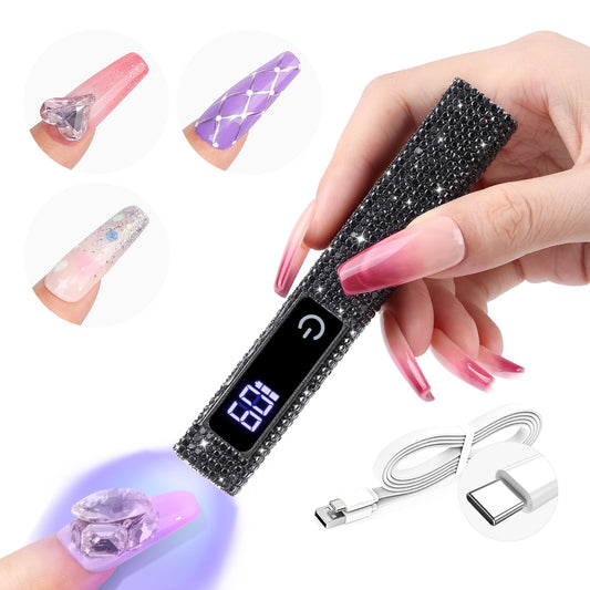 SAVILAND Black U V Light for Gel Nails: Handheld 12W 8X Speed Nail Flash Cure Lamp with Dual Timer & Touch Screen & LCD Display Screen Portable 400 mAh LED Flash Cure Light Nail Art Home