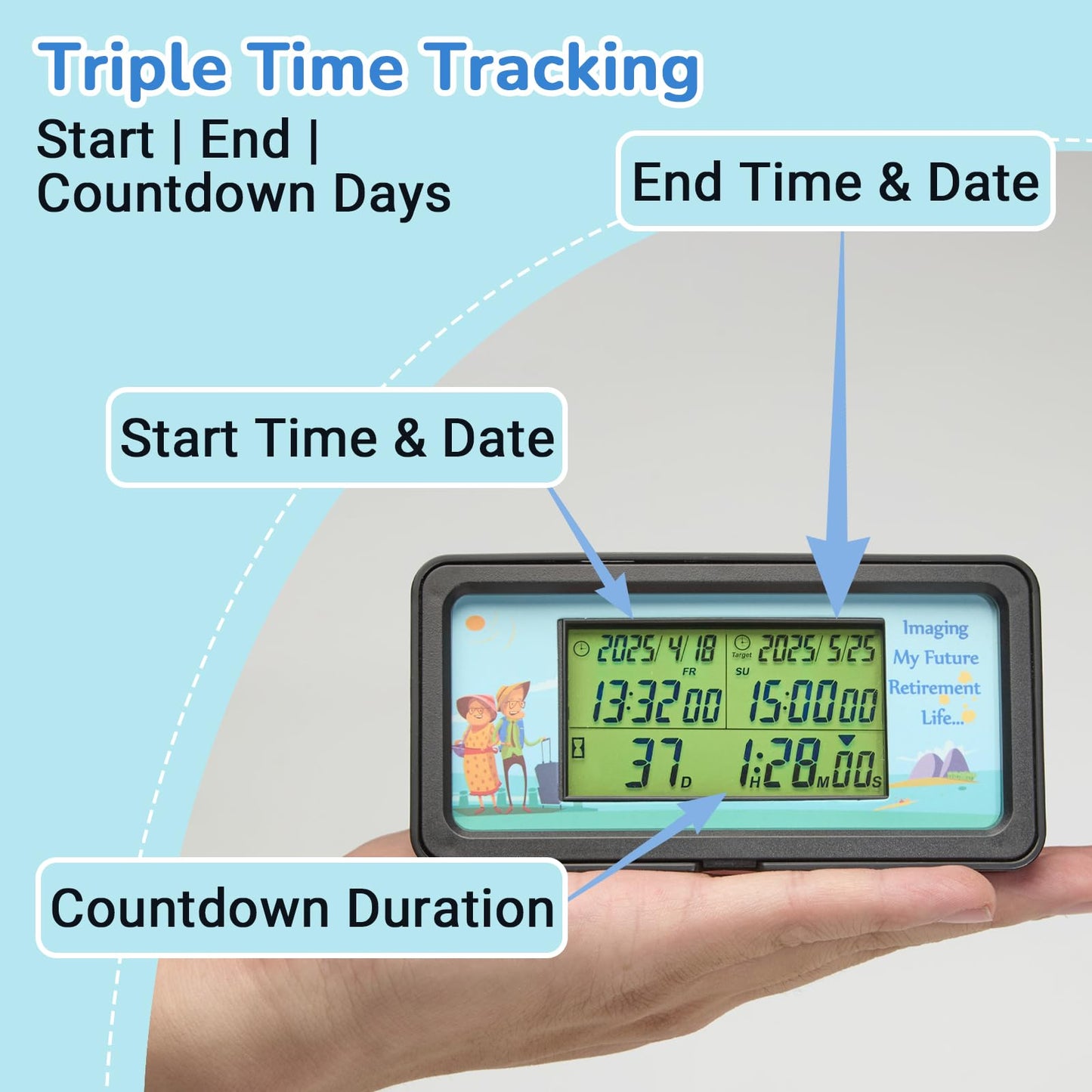 AIMILAR 1999 Days Countdown Timer - Digital Countdown Clock for Retirement & Events with Backlight, Alarm Functuon, Dual Time Display, Customizable Cards