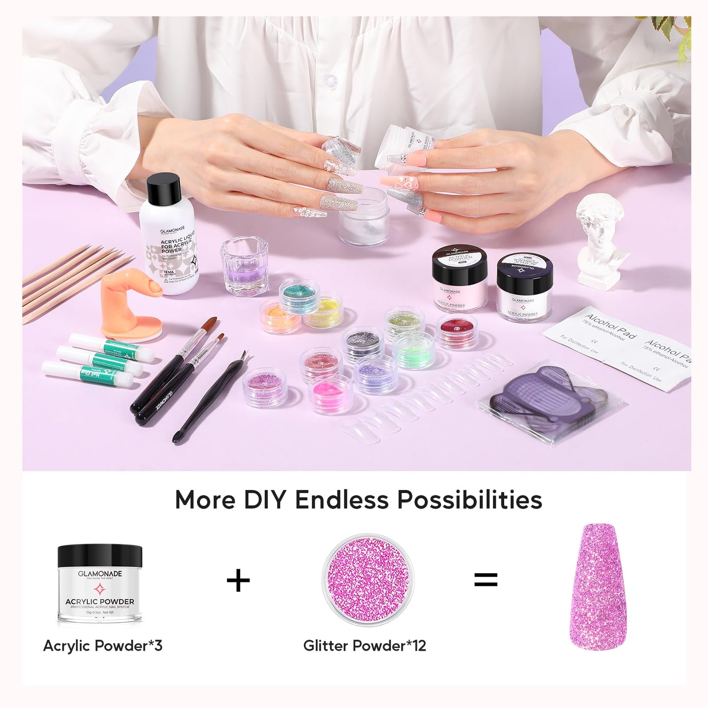Glamonade Nail Kit Acrylic Set: Professional Nail Kit with everything for Beginners Acrylic Powder Kit Art Tool Women Salon