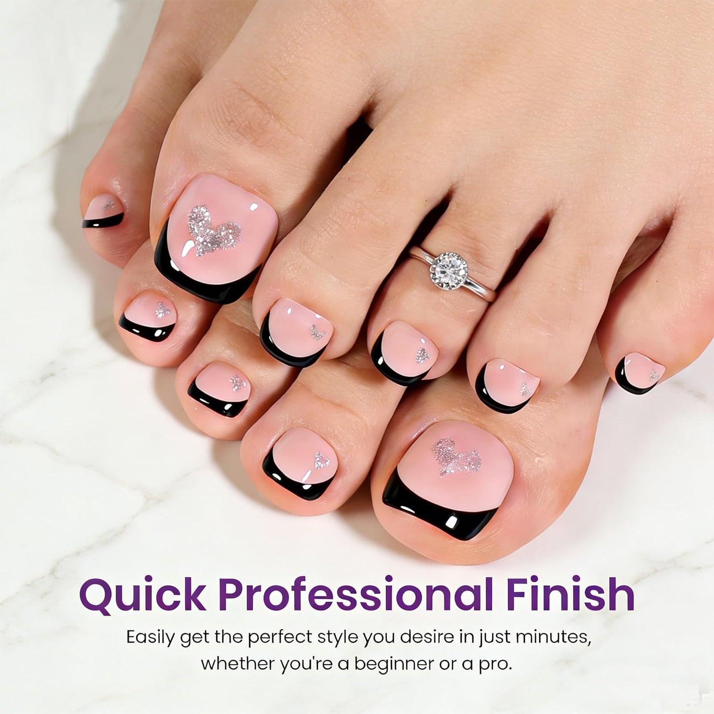 216pcs French Tip Press on Toenails Short Square，OPkssnails Pink Toe Nail Press On, Pre-Designed Soft Gel Toe Nail Tips, Soak off Acrylic Fake Toe Nail