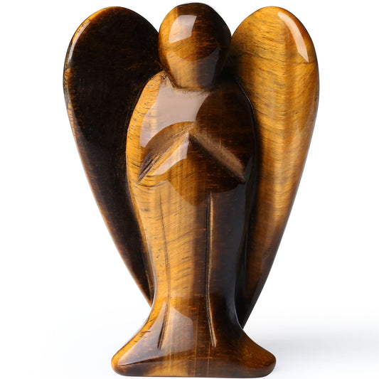 YATOJUZI 3" Tiger's Eye Angel Decor Big Hand-Carved Angels Guardian Sculpture Statue Figurines Natural Crystal Stones and Healing Crystals Cute Home Room Office Desk Decoration Wisdom Gifts for Women