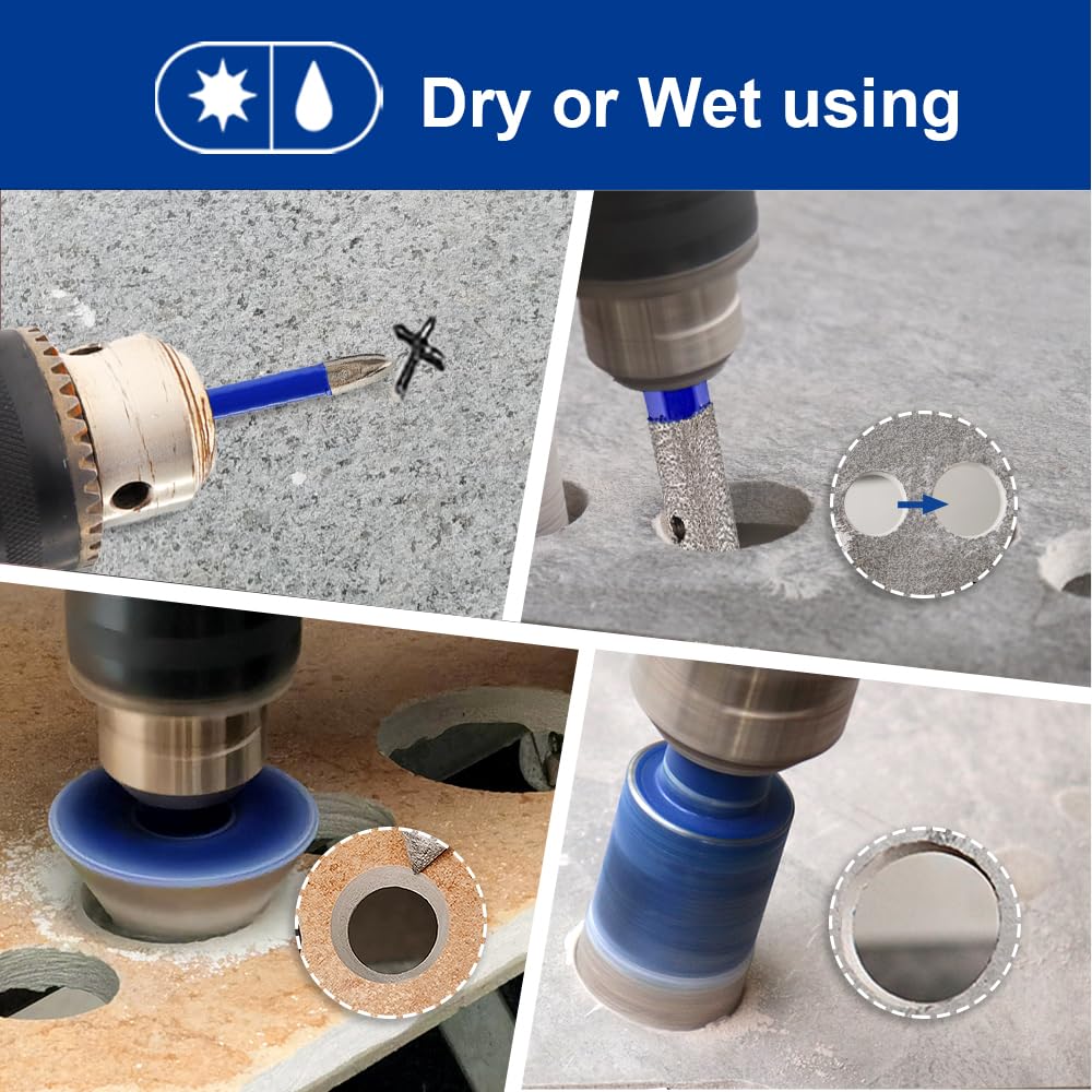 SHDIATOOL Diamond Drill Core Bits Kits, Hole Saw Sets with Triangle Shank for Drilling Porcelain Tile Marble Ceramic Granite on Drill Machine 13pcs（6/6/20/25/35/50/75/100MM/2/10MM/6/6/6mm）