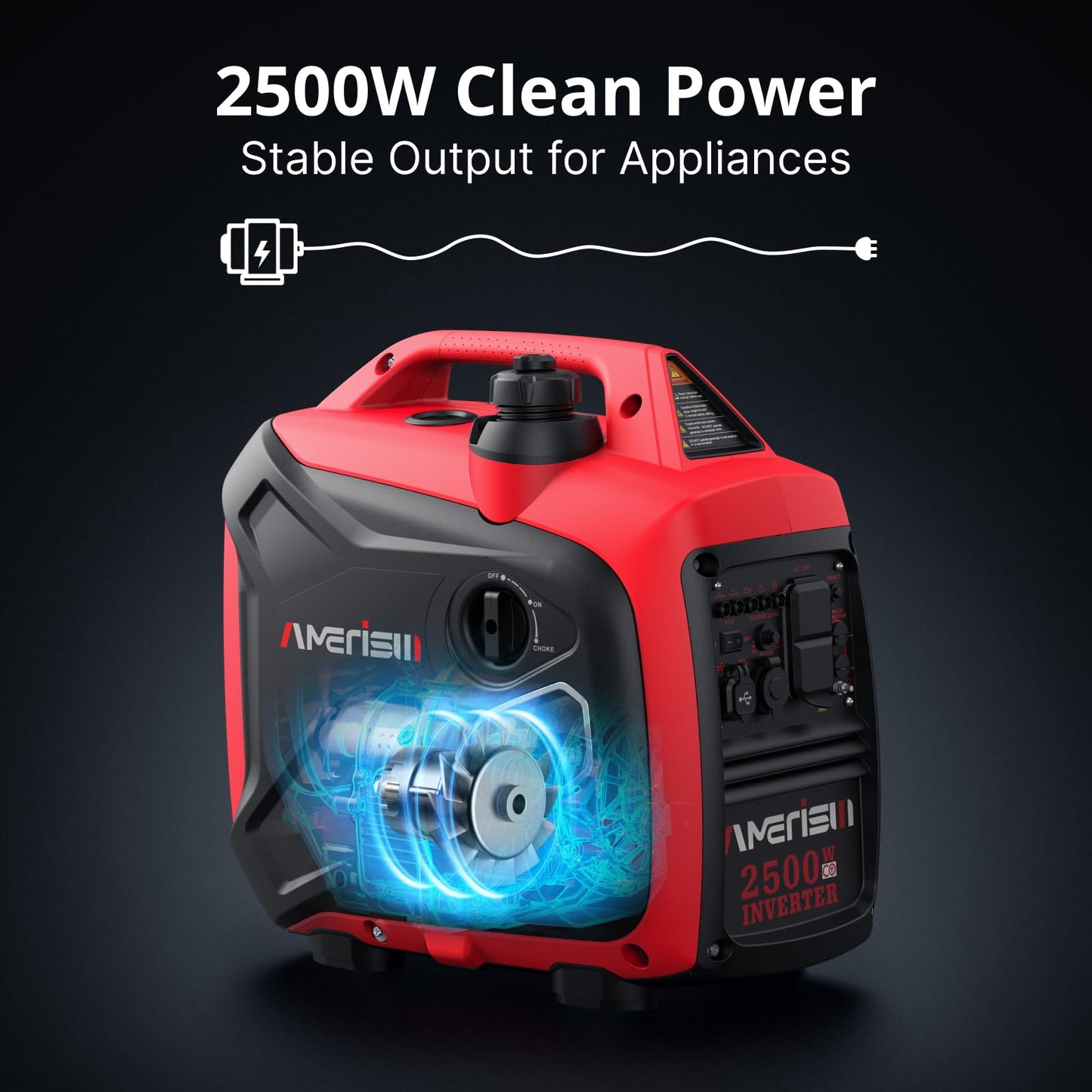AMERISUN 2500-Watt Gas Powered Portable Inverter Generator for Home Use - Super Quiet Lightweight for RV and Camping, CO Sensor, Outdoor and Home Backup, Long Run Time