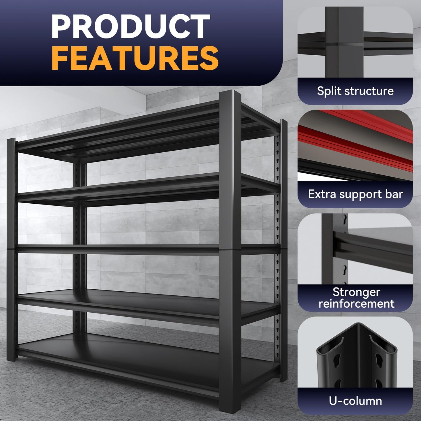 Nexvrtau Heavy Duty Garage Storage Rack, High Capacity Deep Metal Shelving for Bulky Items, 3000 lbs Steel Storage Shelves, 59.8''W x 24''D x 76.6''H 1Pack