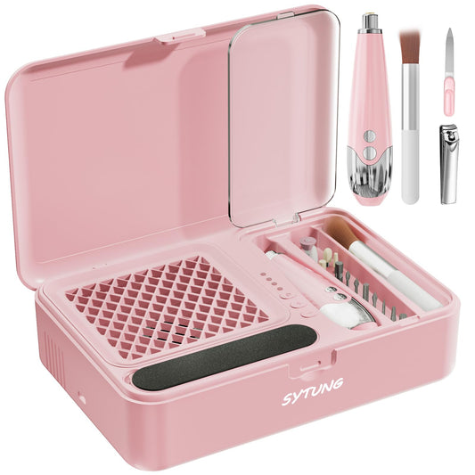 Cordless Electric Nail File Dust Collector Professional kit, Rechargeable15000RPM Nail File Set, Nail Kits for Beginners Portable Nail Drill Machine kit for Acrylic Nail Polishing Salon and Home,Pink