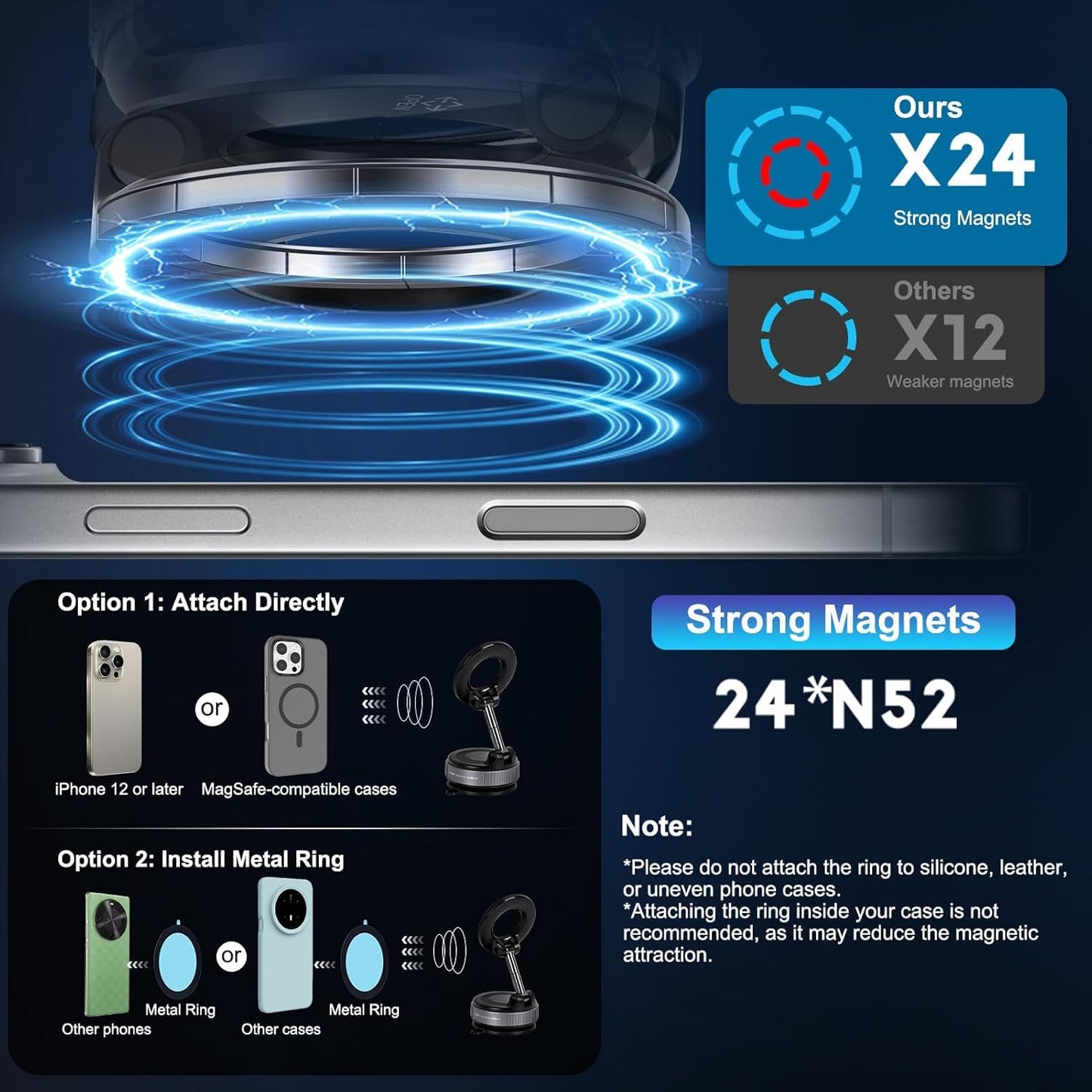 2026 Upgraded Magnetic Car Phone Mount — 70-Pound Ultra-Strong Vacuum Suction Cup, 360° Rotation, Suitable for Cars/Gyms/Mirrors/Smooth Surfaces, Compatible with iPhone, Android, and All Smartphones