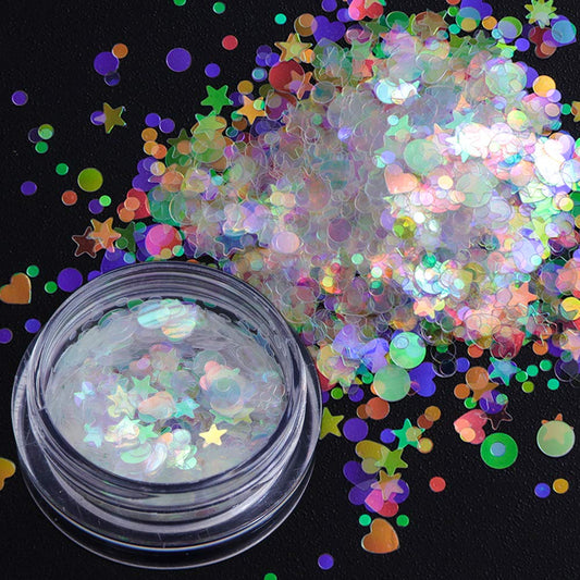 Mesiyun Nail Art DIY Ultra-Thin Mermaid Sequins Iridescent Colorful Shining Flakes Semi-Transparent Mixed Shape AB Glitter Holographic Decoration for Crafts Face Eyes Body 12pots