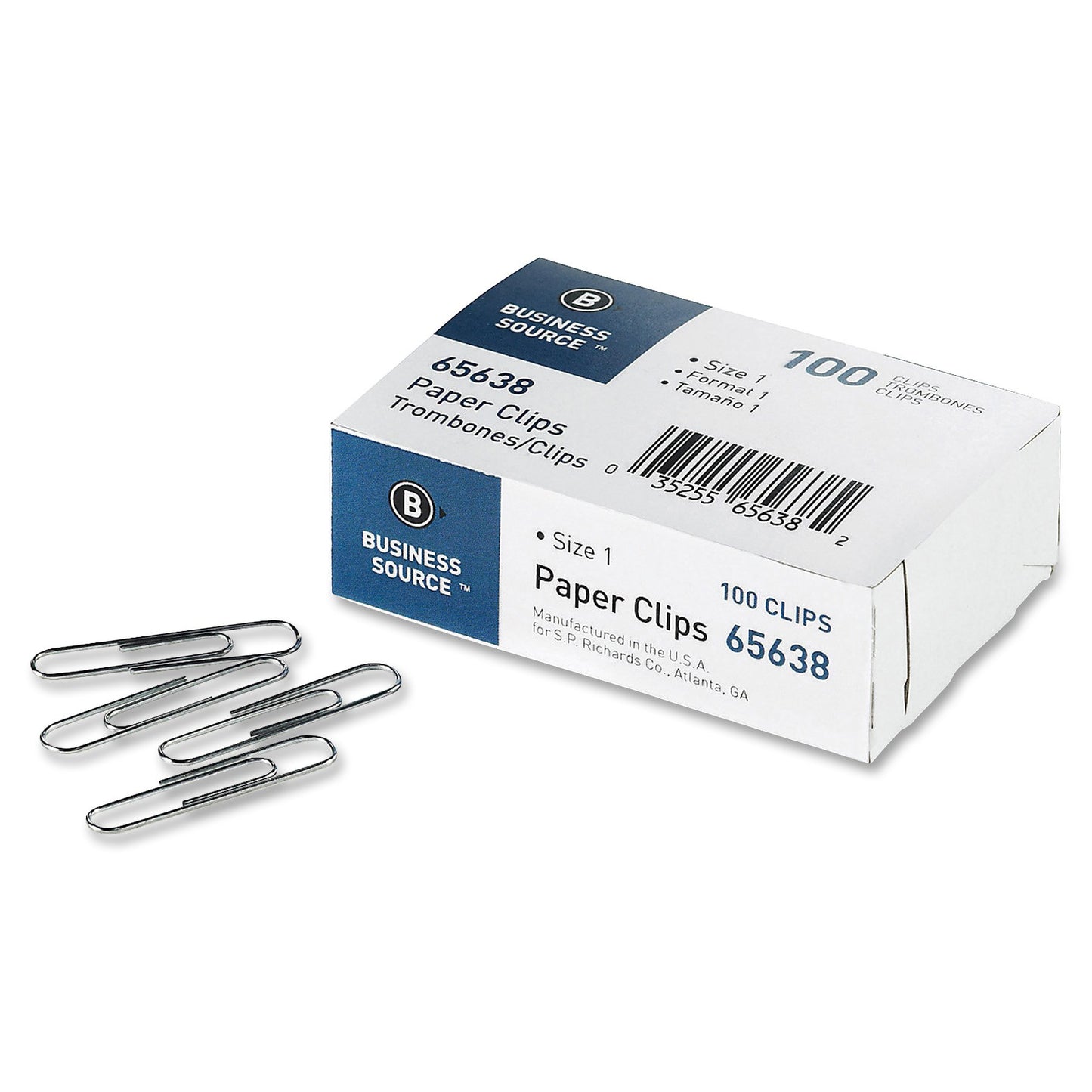Business Source Paper Clips, Size 1, Regular, .033 Wire Gauge, 100/Box, 10 Boxes Total