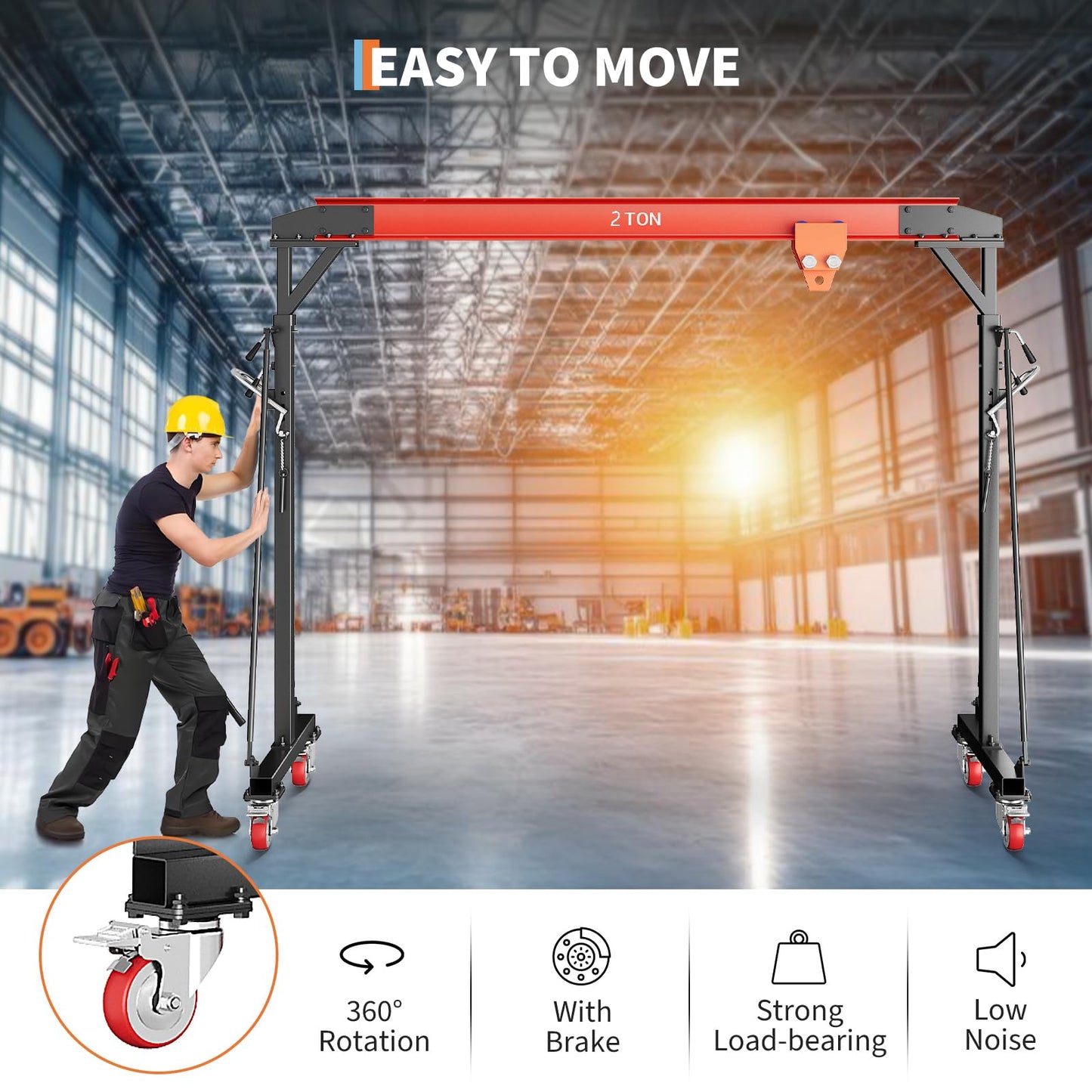 4400 LBS Gantry Crane with Manual Trolley, 2 Ton Gantry Crane with 8-12 FT Adjustable Height, Shop Crane Lift Hoist with Hooks & Shackles for Warehouse, Factory