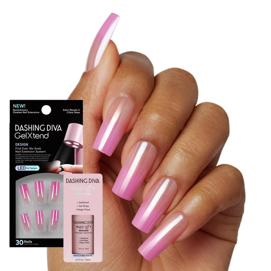Dashing Diva GelXtend Design & Removal Kit - Nail Tips & Magic Off+ Remover - Acrylic Nails with LED Glue - Lasts Up to 14 Days - Press On Remover with Niacinamide and Castor Oil - Pitaya Punch