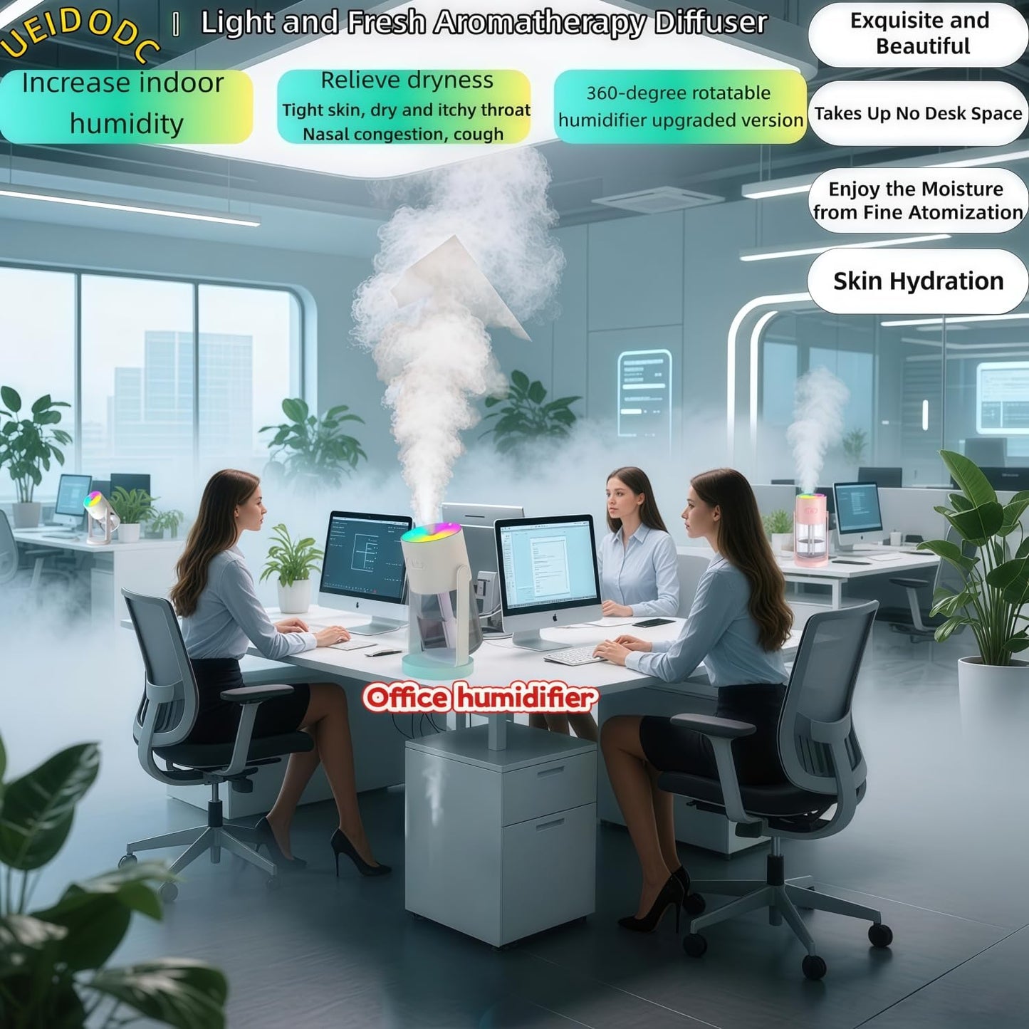 UEISODC bedroom humidifier, desktop USB humidifier, car air freshener, relieves tight skin, cough, nasal congestion, allergies and dry air，With automatic shutdown, silent operation