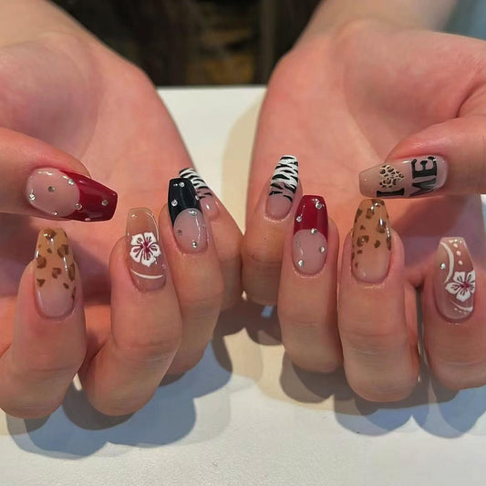 IMSOHOT Press on Nails Long Coffin Fake Nails Acrylic Glue on Nails Glossy Full Cover False Nails for Women DIY Manicure 24Pcs