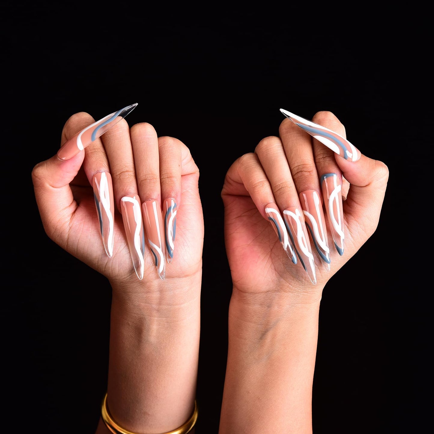 Tmani 10pc/set Extra Long Handmade Press On Nail Hot Girl's Long Ballet Nails Pointed Nail Full of Diamond Glitter Decoration Fake Nails Suitable For Girls Festival Parties and Birthday Gift (191,M)