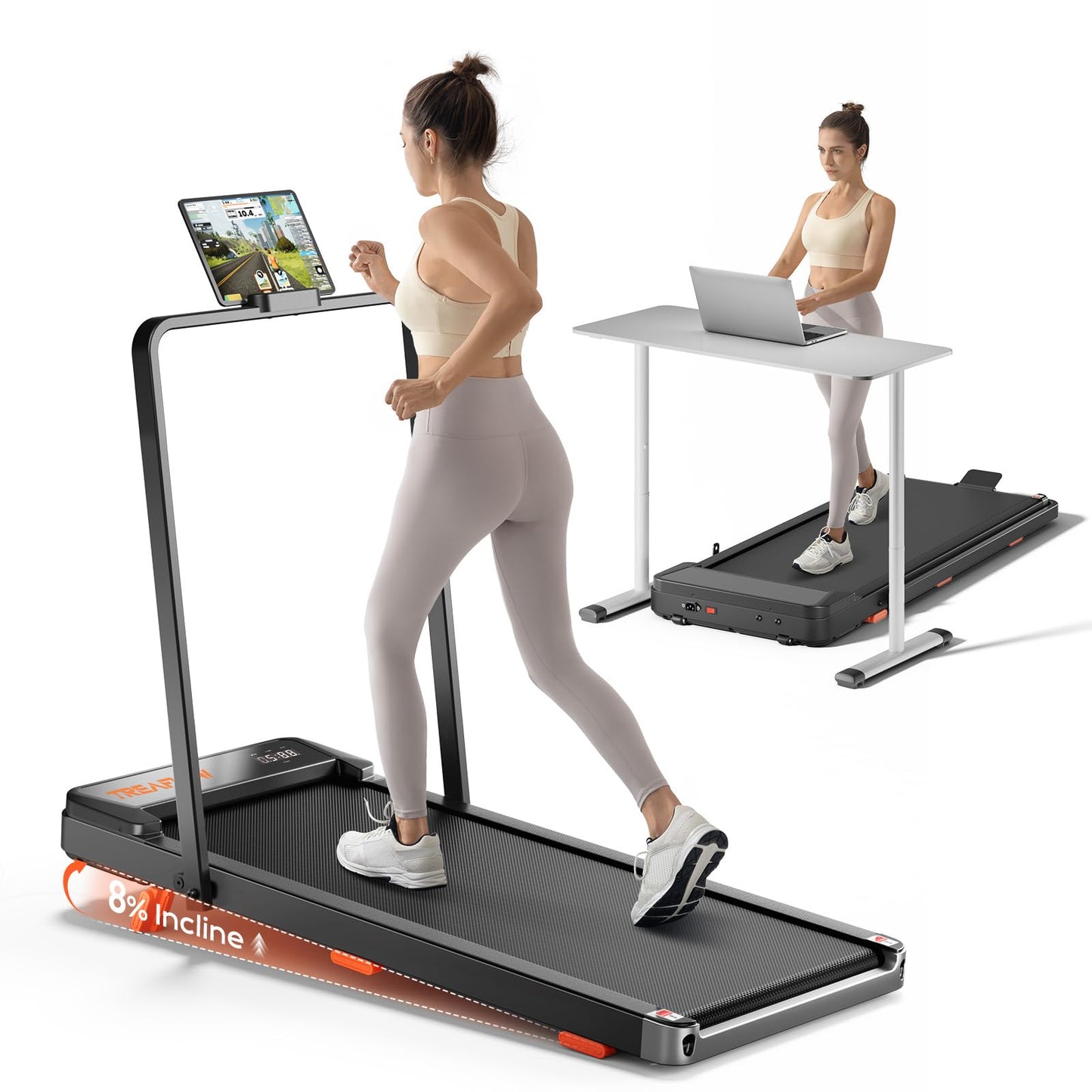 TREAFLOW Walking Pad,Treadmill with Incline for Home Office, 2.5HP Portable Under Desk Treadmill with 265 Lbs Capacity,Remote Control, Led Display, Light Black