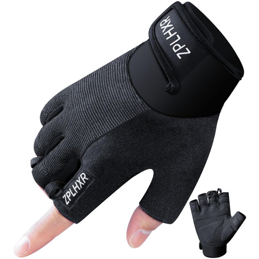 ZPLHXR Workout Gloves for Men and Women, Gym Gloves for Weight Lifting, Exercise, Cycling, Training & Fitness, Fingerless with Padded Grip, Full Palm Protection & Breathable Design