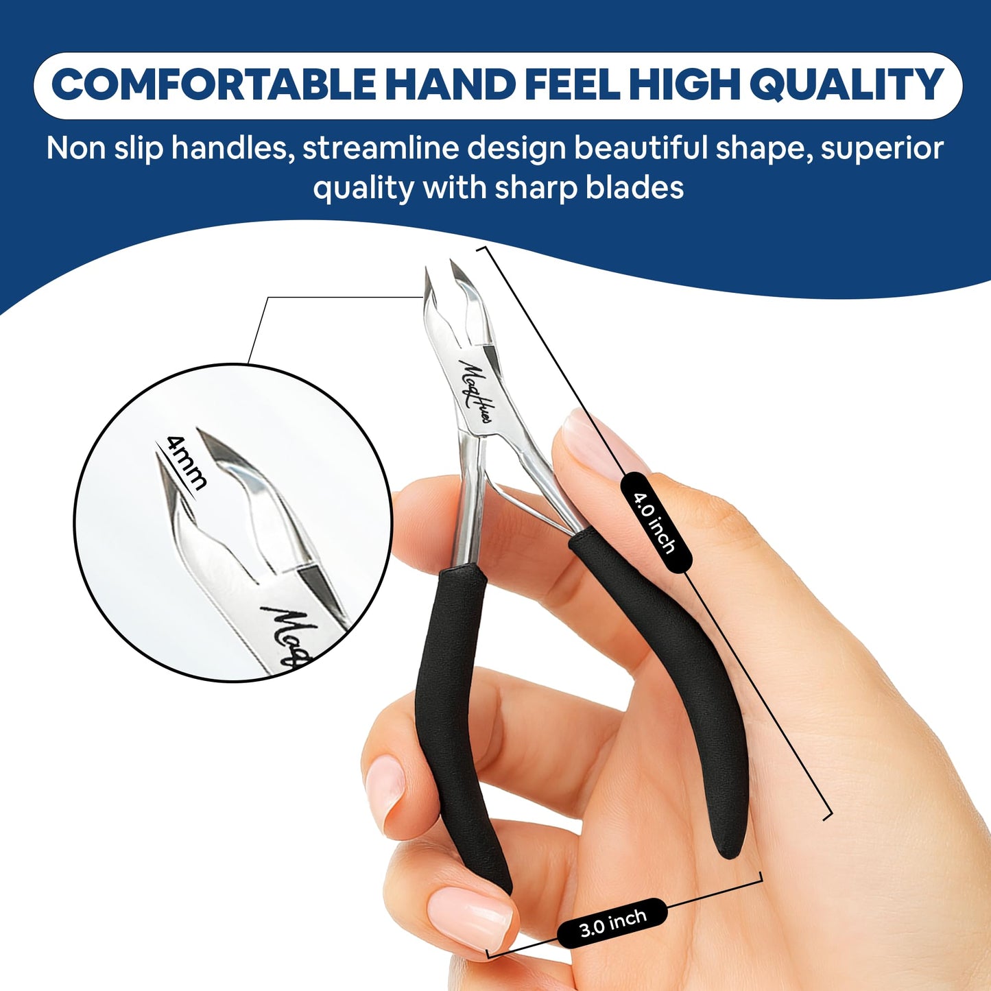 MaqHues Professional Cuticle Nipper/Cuticle Trimmer, 4mm Sharp Jaw, Non-Slip Great Comfort Grips, In Travel Leather Case, Cuticle Cutter/Cuticle Clipper Stainless Steel Nail Tools for Manicure (Black)