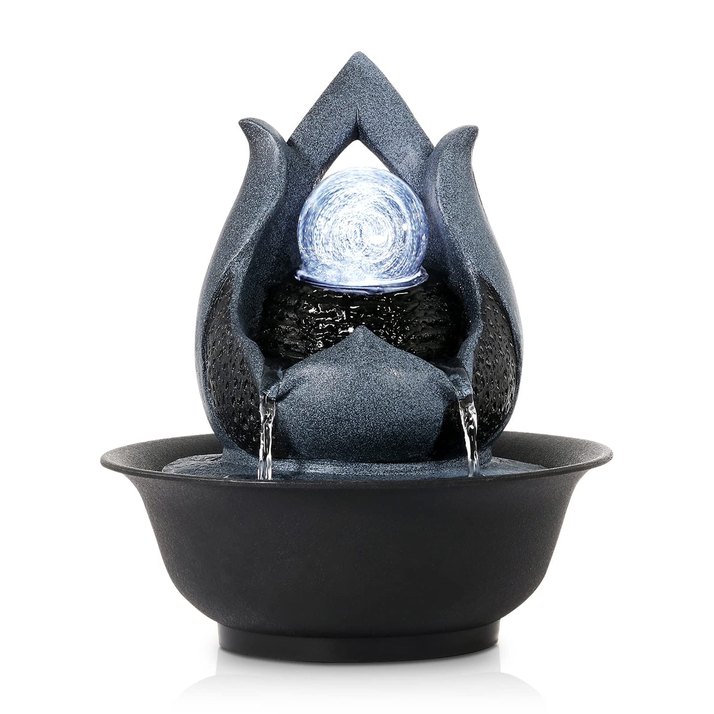 WICHEMI Tabletop Fountain Warer Fountains Indoor Waterfall Fountain Indoor Relaxing Water Feature Meditation Fountains with LED Light for Home Office Bedroom Decor (Style 12)