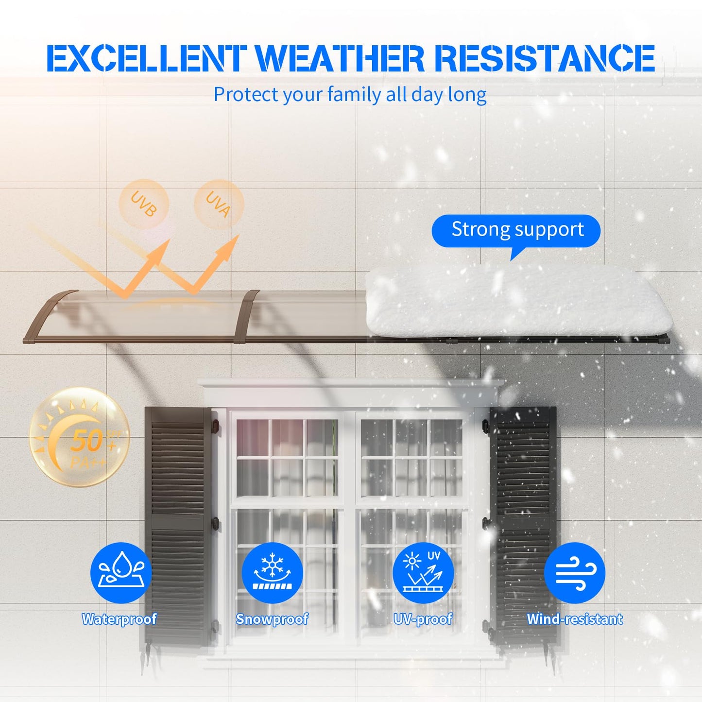 Awning for Door Entrance,40X120 Inches Awnings for Doors,Window Awning Canopy Exterior with Plastic Steel Bracket,Polycarbonate Cover,UV,Rain,Snow Protection for Porch,Patio,Deck